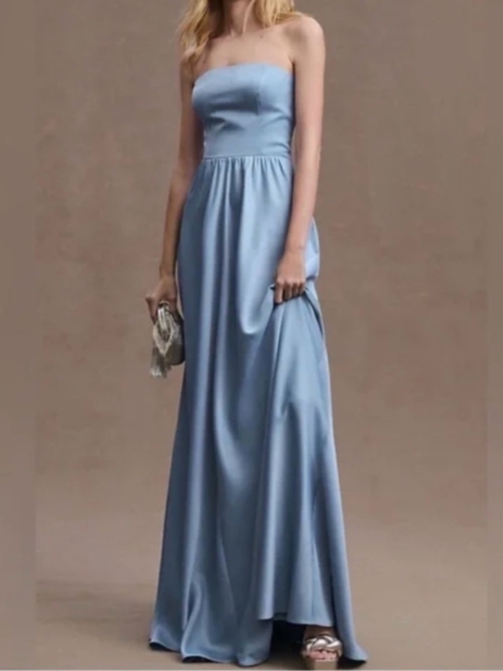 BHLDN Light Blue Elsie Straight Neck A-Line Gown Strapless Maxi Dress Size 10